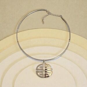 Roberto by RFM Silver Choker Necklace w/ Crystal Geometric Pendant  NWT Boxed